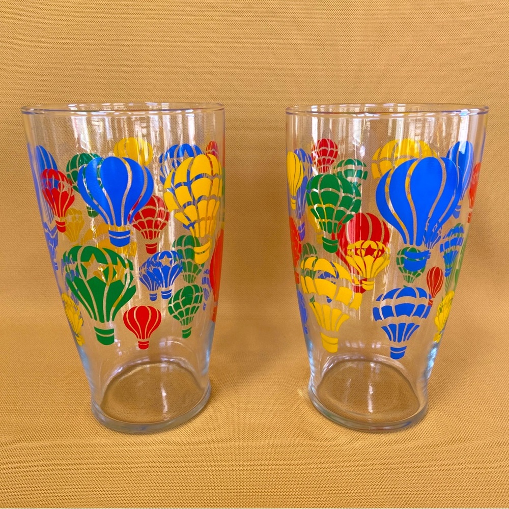 Set of 2 Vintage Indiana Glass Hot Air Balloon Glasses - 24 oz - 7” x 4”